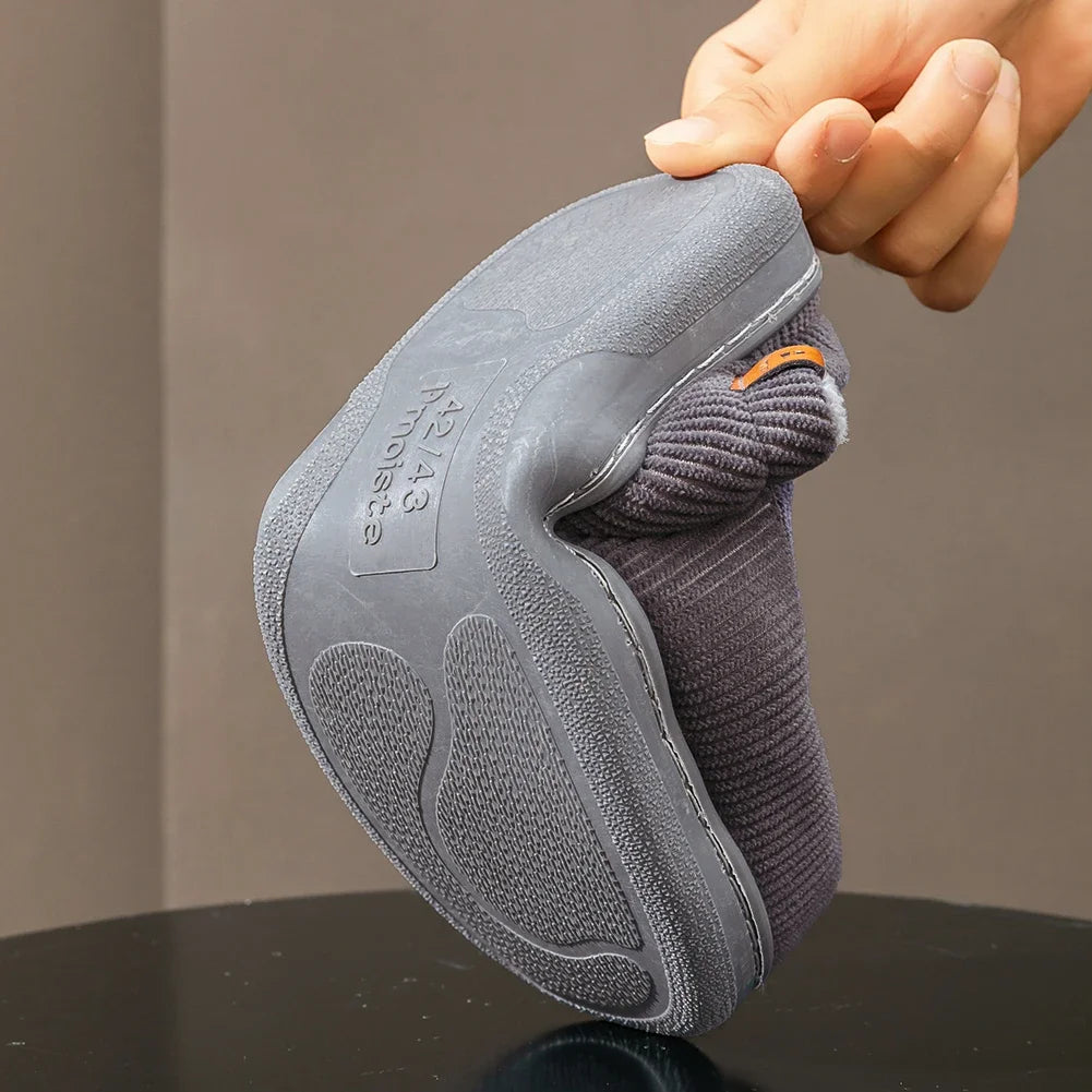 Warm Slippers for Men TPR Sole Memory Foam Soft Cushion Non Slip Stripe Design Comfortable Corduroy House Shoes