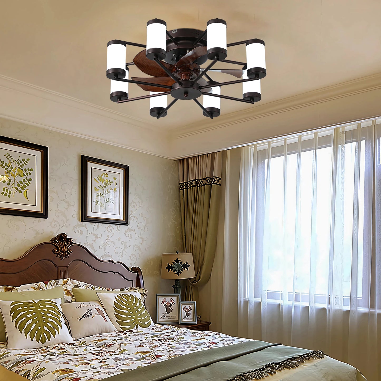 Modern Ceiling Fan with LED Light – 5-Blade Fan and Cylindrical Light Fixtures for Bedroom, Living Room, and Home Décor