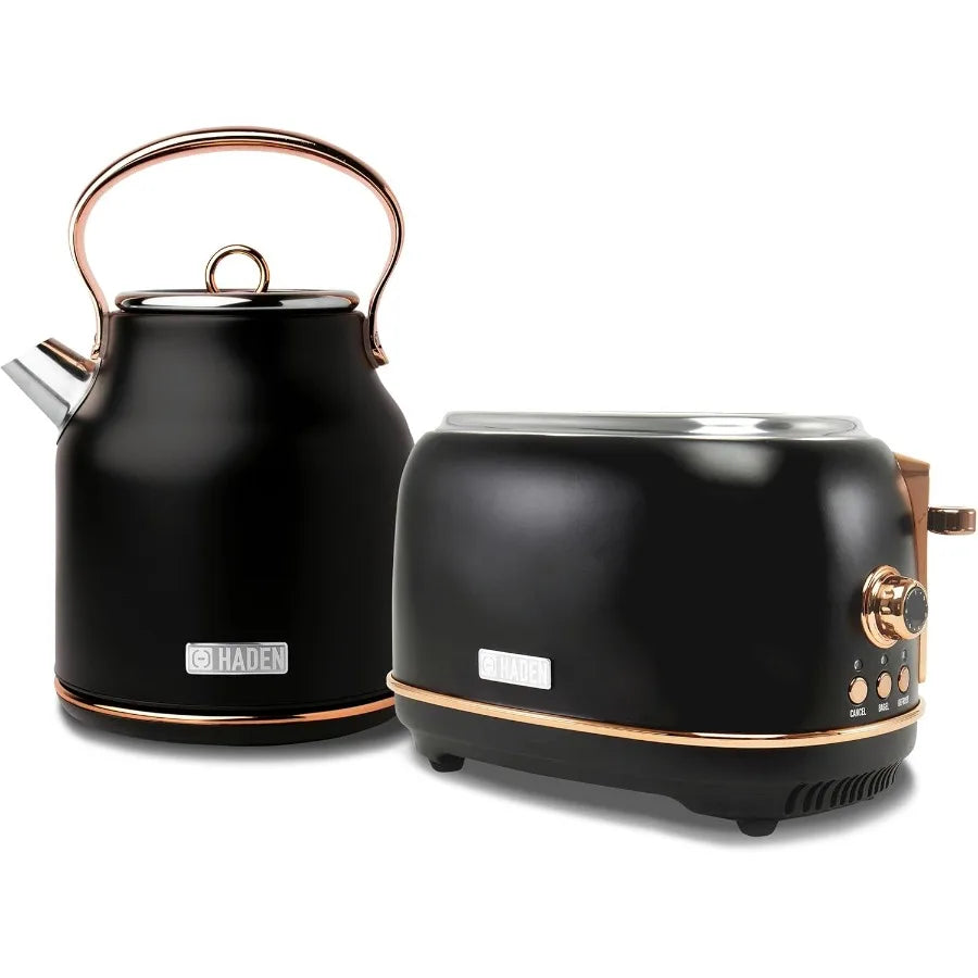 Heritage 1.7 Liter Stainless Steel Electric Water Kettle Bundled with 2 Slice Wide Slot Stainless Steel Toaster Black Copper