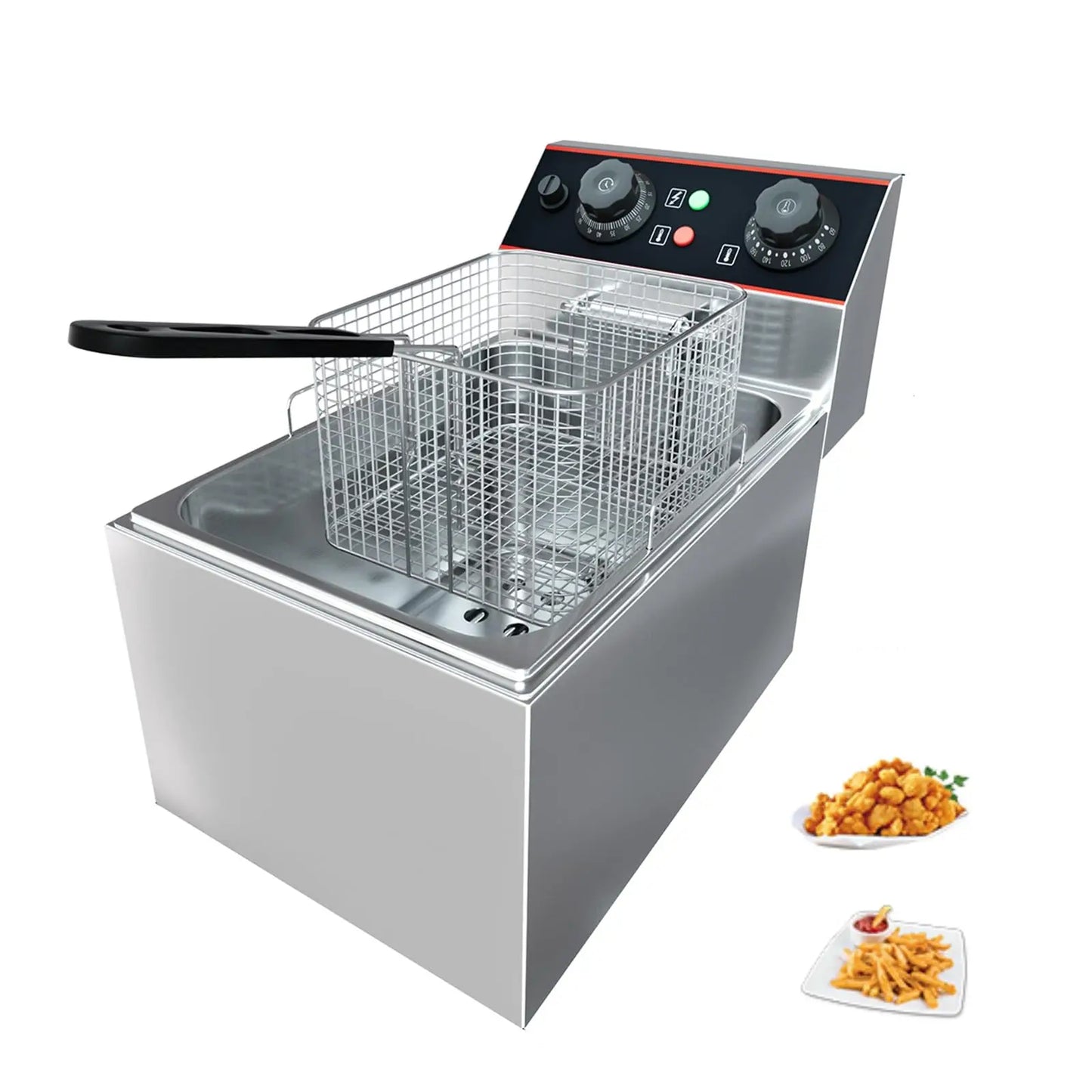 6L / 8L Commercial Deep Fryer，Stainless Steel Countertop Electric Deep Fryer with Basket, Easy to Clean