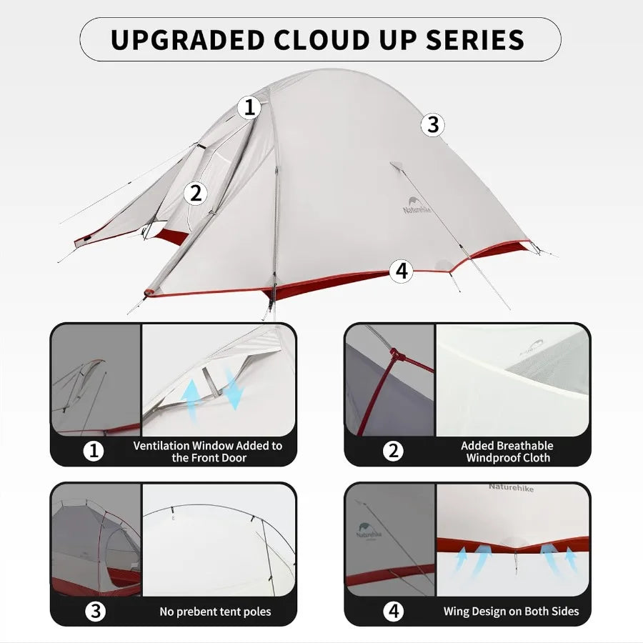 CloudUp 2 Person Tent Lightweight Backpacking Tent with Footprint Free Standing Ultralight Camping Hiking Backpack Tents Two Pe