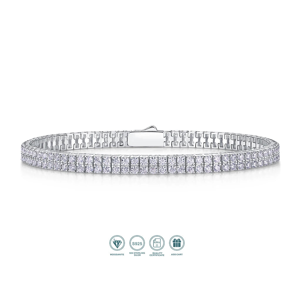 JIUZUAN Moissanite Tennis Bracelet Square Design 925 Silver 18K Gold Plated for Women Jewelry Gift Comes with GRA Certificate