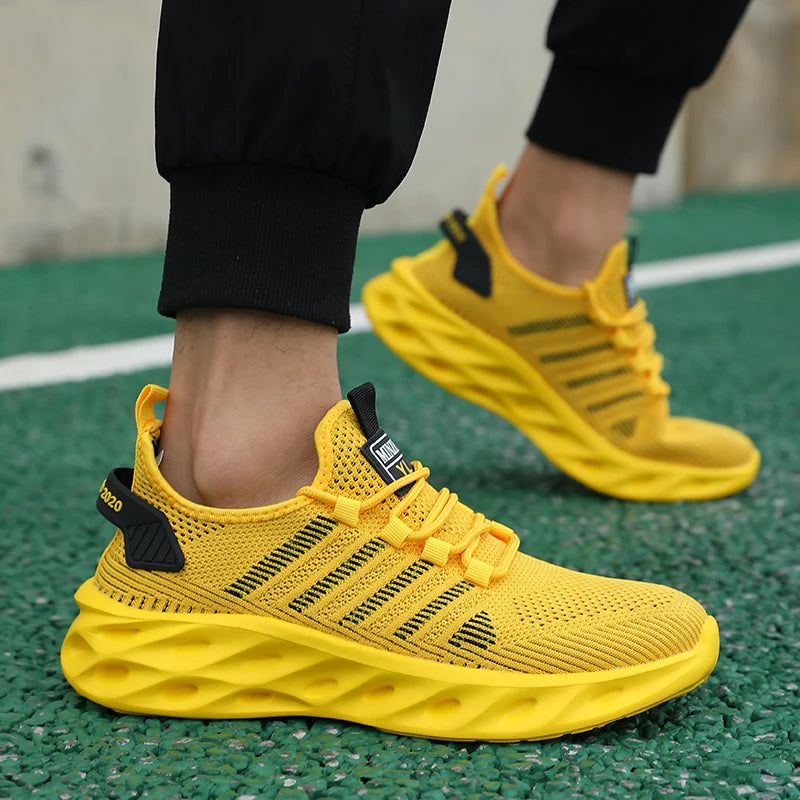 Men Shoes Comfortable Unisex Sneakers Breathable Couple Running Shoes Women Tennis Sports Shoe Size 37-47 Yellow Walking Sneaker