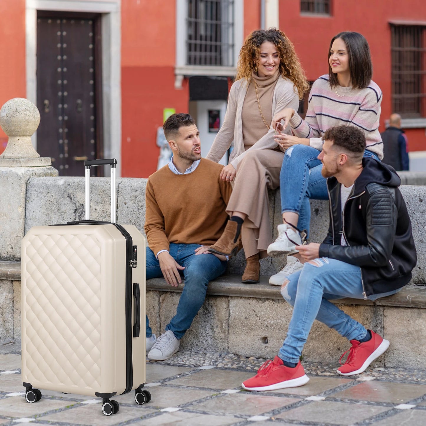 ABS 20/24/28in Suitcases Set - Beige/Black/Blue Lightweight Luggage w/Reinforced Shell & 360° Wheels, Durable Trolley Case