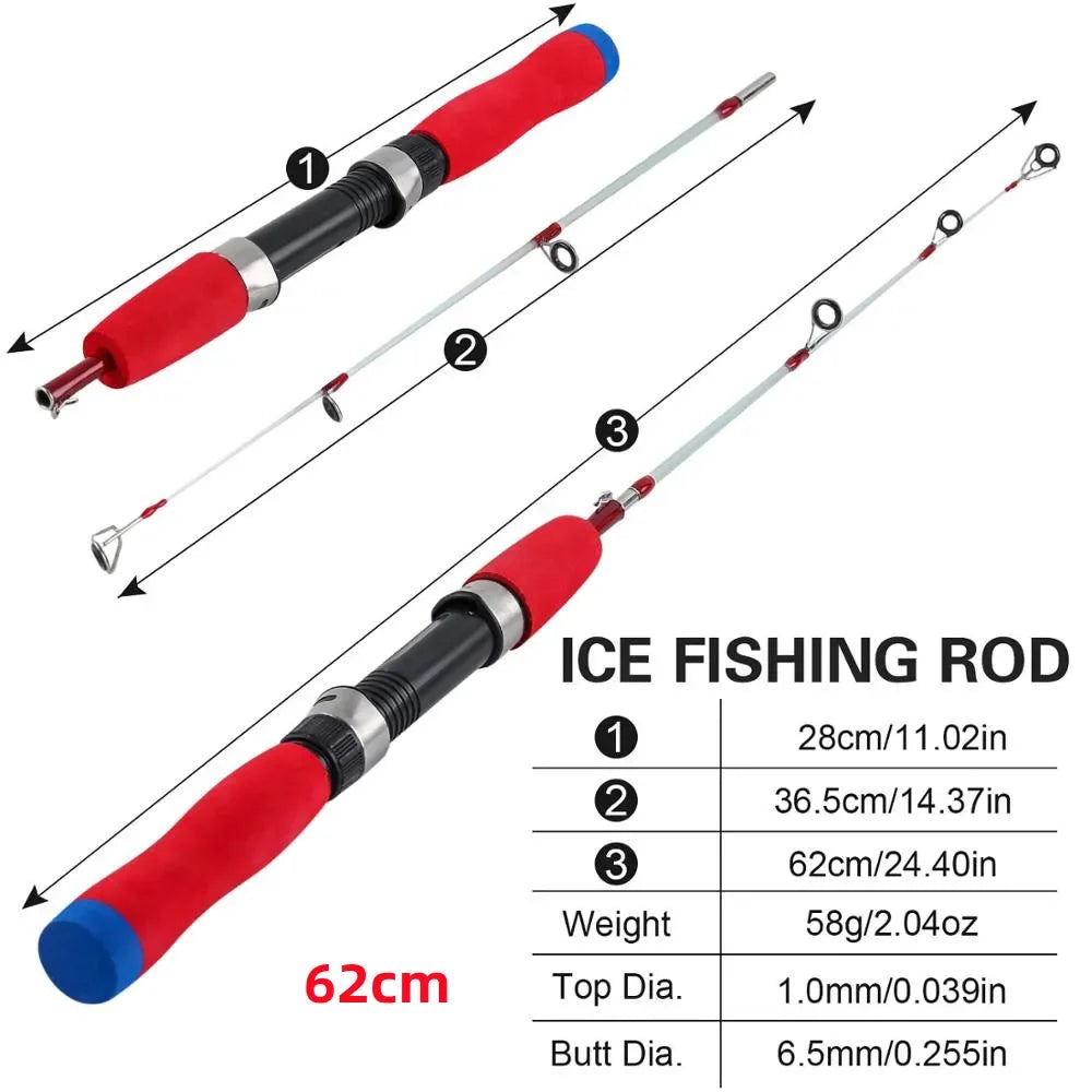 Sougayilang 63cm 71cm Winter Ice Fishing Rods 2 Sections Ultralight Portable Winter Fishing Rod Wooden Handle Spinning Rods