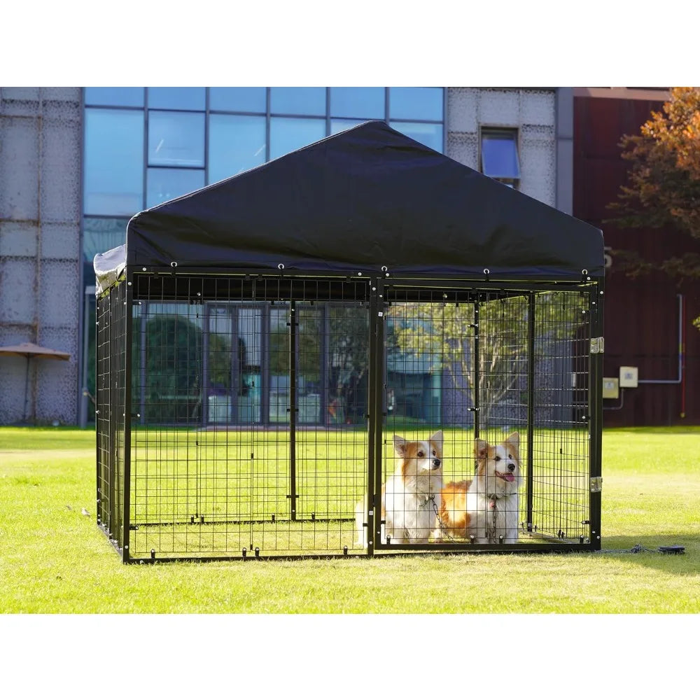Large Outdoor Dog Enclosure,Heavy Duty Dog Cage with Roof,Galvanized Steel Dog Kennel Fence with Double Safety Locks