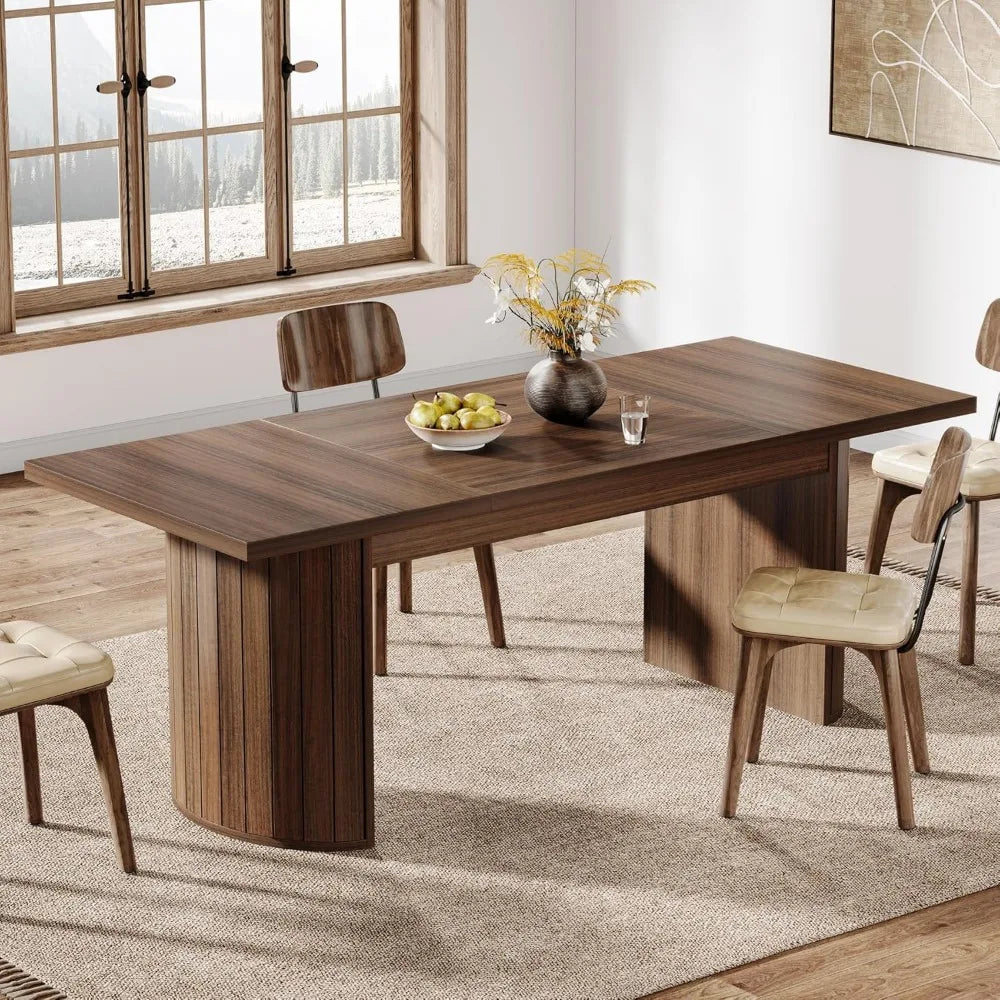 78.7" Extra Long Dining Table for 6-8 People, Large Farmhouse Kitchen Table with Wooden Tabletop, Rustic Style Rectangular Dinn