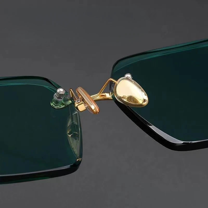 Fashion Square Rimless Sunglasses Women Men Crystal Dark Green Lens Sun Glasses Retro Glasses Outdoor Driving Eyeglasses