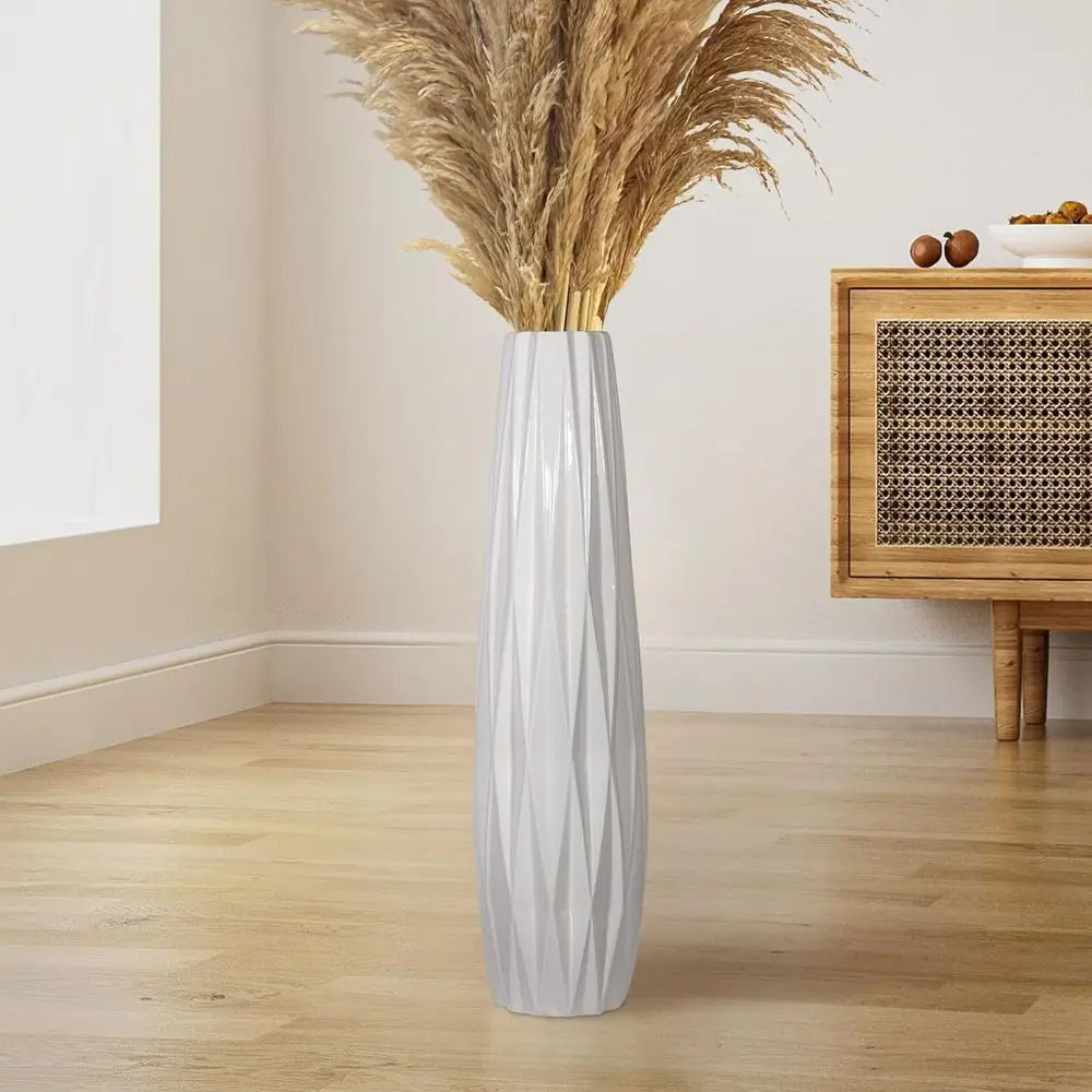 Large 24 Inch White Floor Vase for Home, Living Room, Bedroom, Office - Glossy Tall Decorative Vase with Flowers
