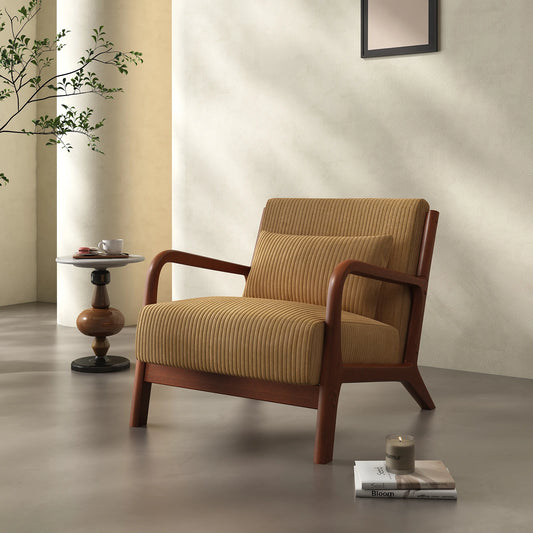 Mid Century Modern Accent Chair, Comfy Fabric Reading Chair with Solid Wood Frame, Easy Assembly Armchair for Living Room ，Bedro