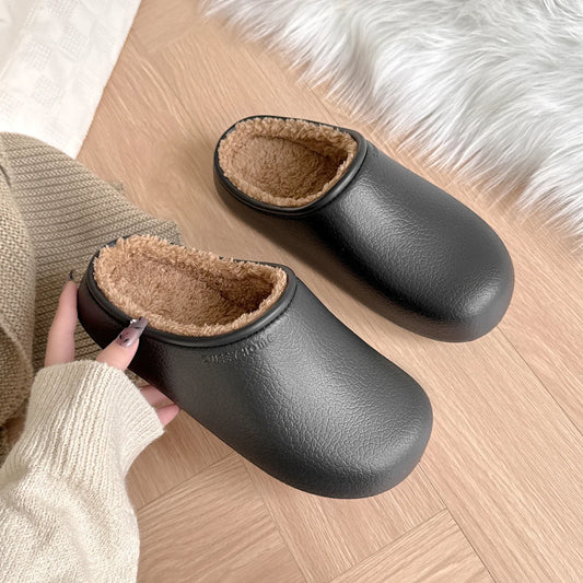 Women's Waterproof Winter Slippers Non Slip Plush Warm House Shoes Indoor Outdoor Soft Comfortable Lined Couple Shoes