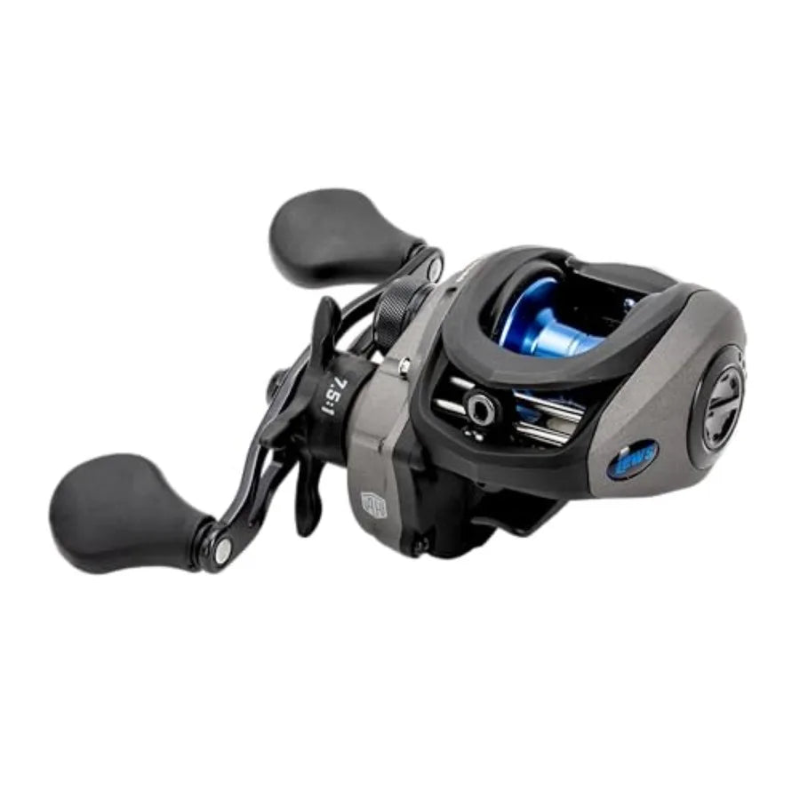 Baitcast Fishing Reel, 4+1 Bearings, 7.5:1 Gear Ratio, Graphite Frame, Speed Gears, Magnetic Control System, Gray/Black/Blue