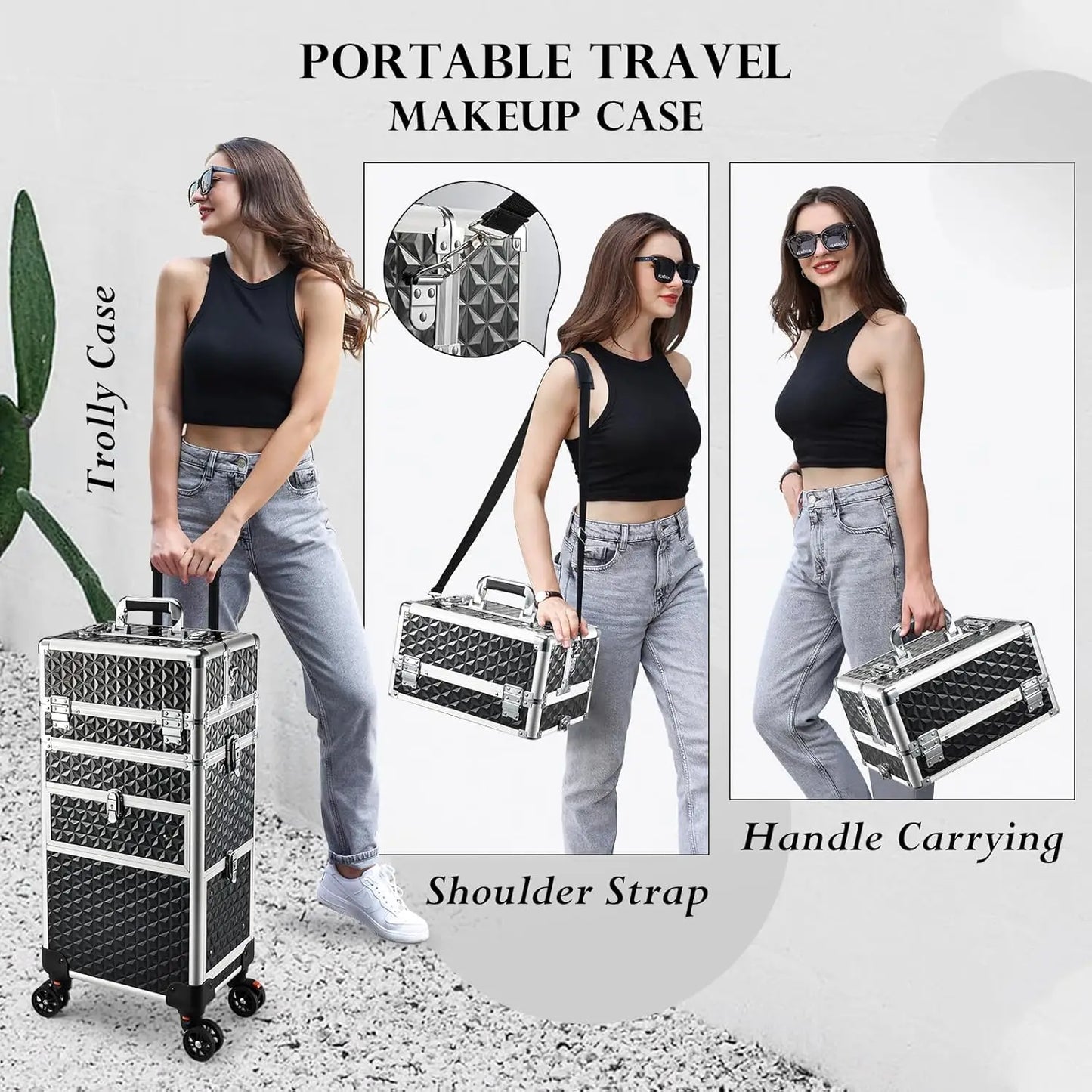 Rolling Makeup Case with Wheels  Drawers Large Professional Cosmetology Trolley Case Lockable Travel Cosmetic Storage Train Case