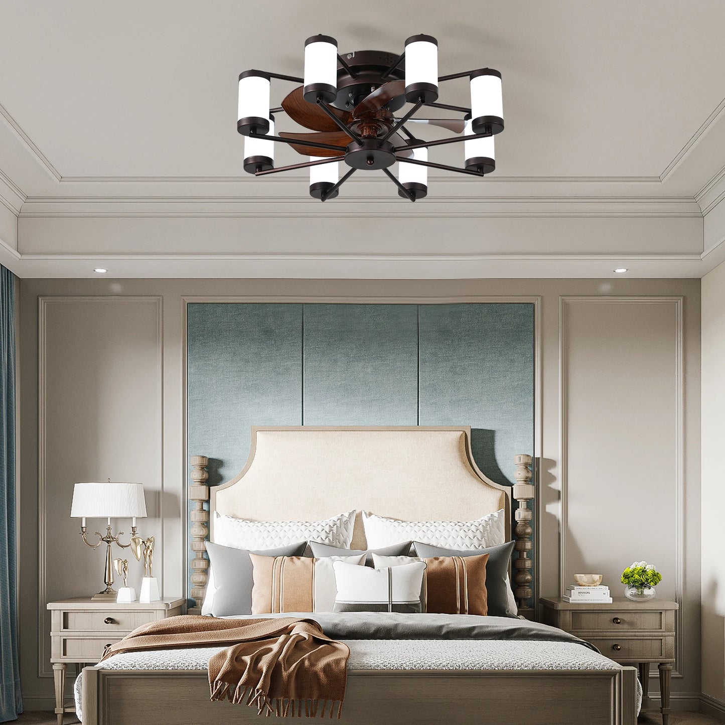 Modern Ceiling Fan with LED Light – 5-Blade Fan and Cylindrical Light Fixtures for Bedroom, Living Room, and Home Décor