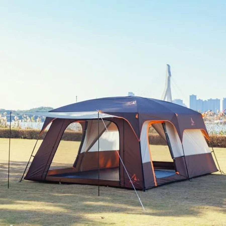 Extra Large Tent for 6101214 People with 2 Rooms 3 Doors and 3 Windows Featuring Mesh Panels Straight Wall Design Waterproof Do