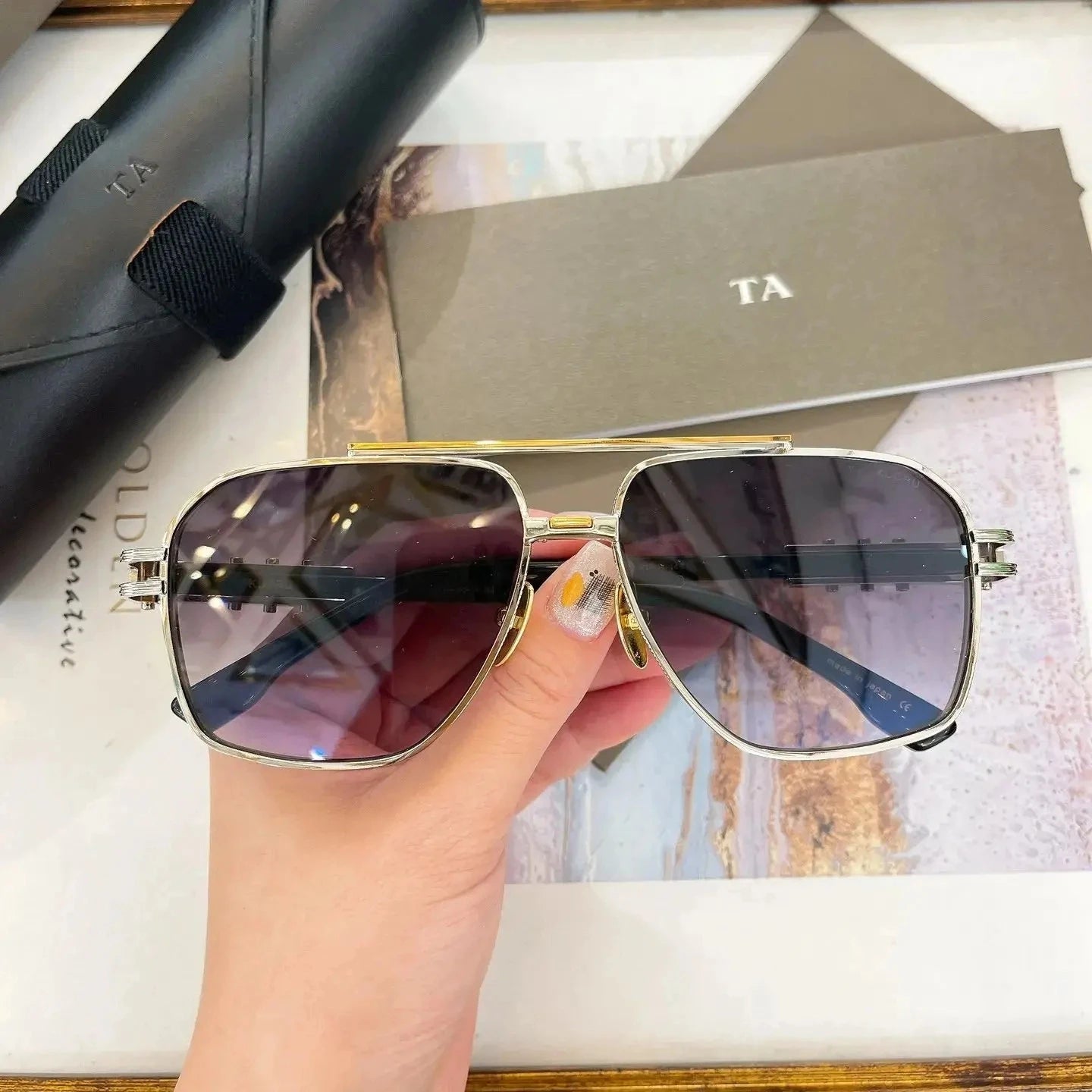 Original For LIANGCHENDIT DT DTS436 Green Lenses Driving Anti-Glare Men Sunglasses Top Quality Retro Luxury Women Couple Eyewear