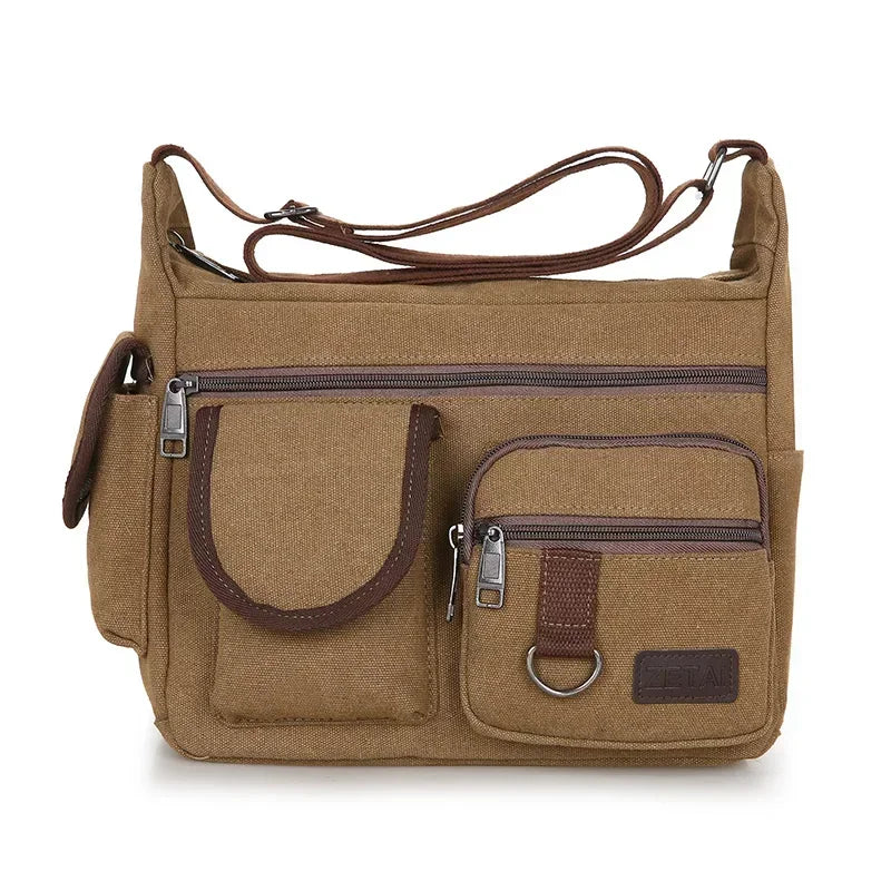Men Canvas Shoulder Bag Travel Handbags Multifunction Messenger Bags Solid Zipper Top-handle Pack Casual Crossbody Bags Designer