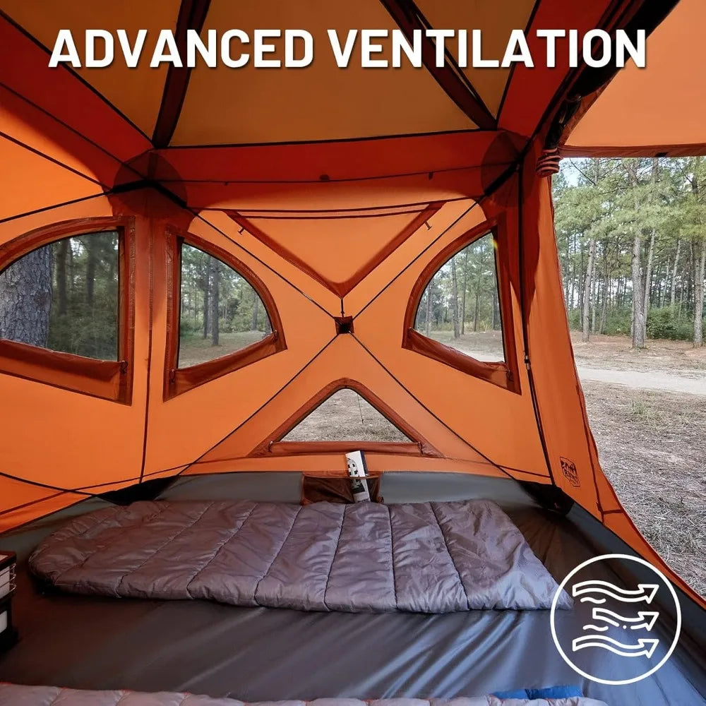 Instant Pop Up Hub Tent, 4 Person Portable Weather Resistant Camping Tent, 60 Second Set-Up, Easy Up Tents with Rain Fly and Ca