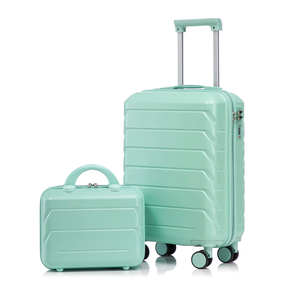 14"/20" 2 pcs/set in ABS Spinner Wheel Luggage, with Combination Lock,14" Cosmetic Case (Pink)