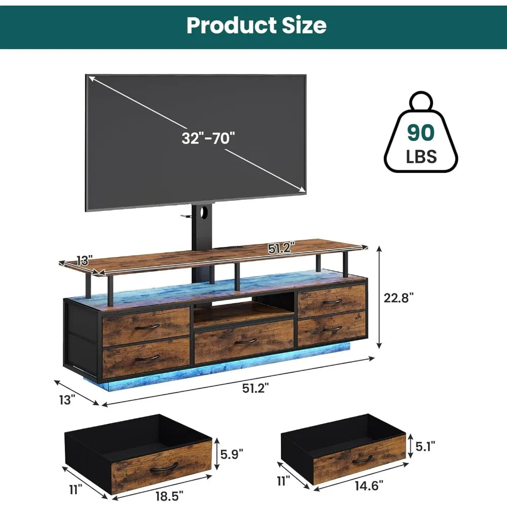 Entertainment Center for 45-70 Inch TVs: 51.2 LED TV Stand with Power Outlets and Storage