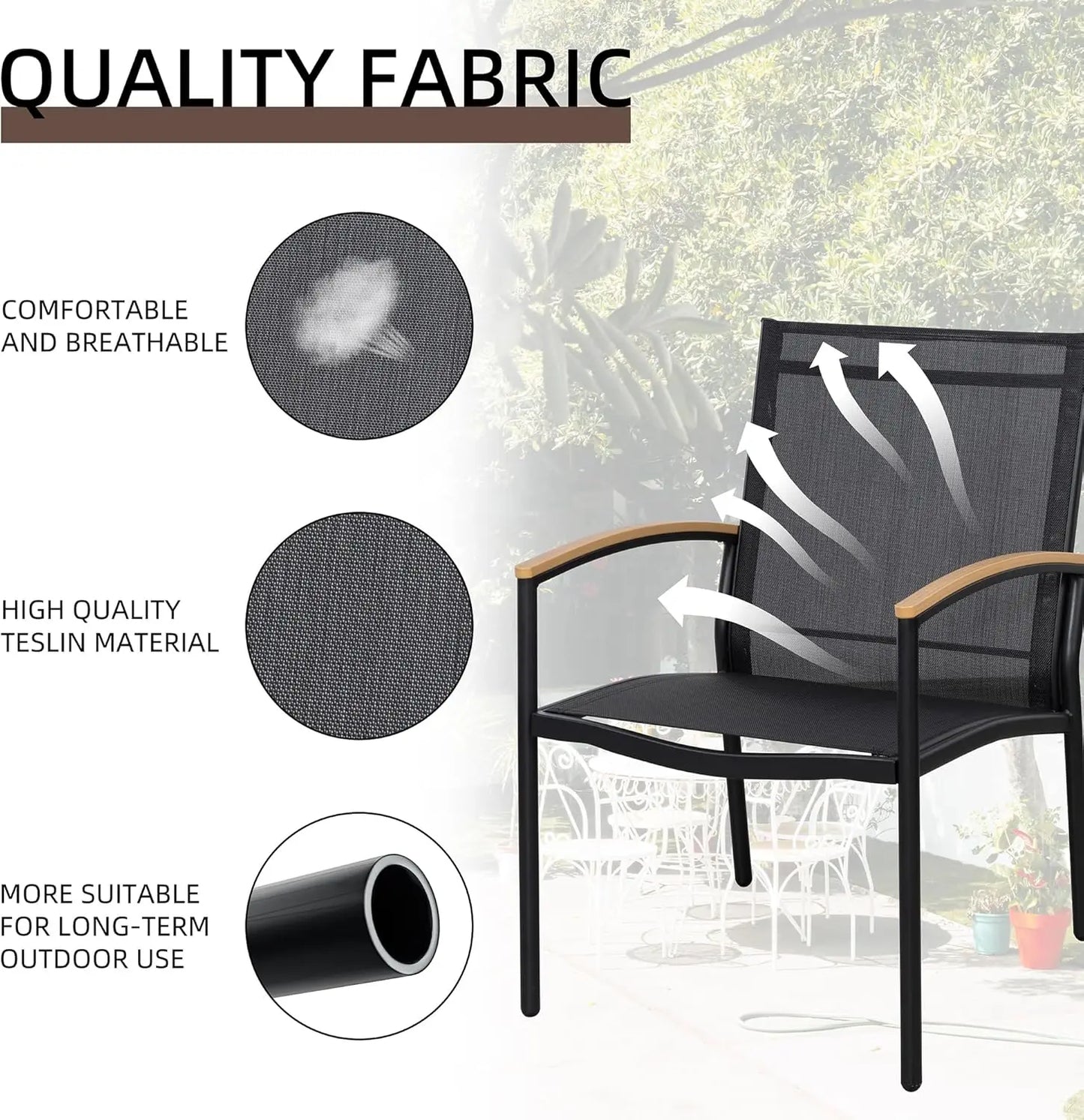 3 Pieces Patio Bistro Sets Outdoor Textilene Fabric Conversation Set with Table