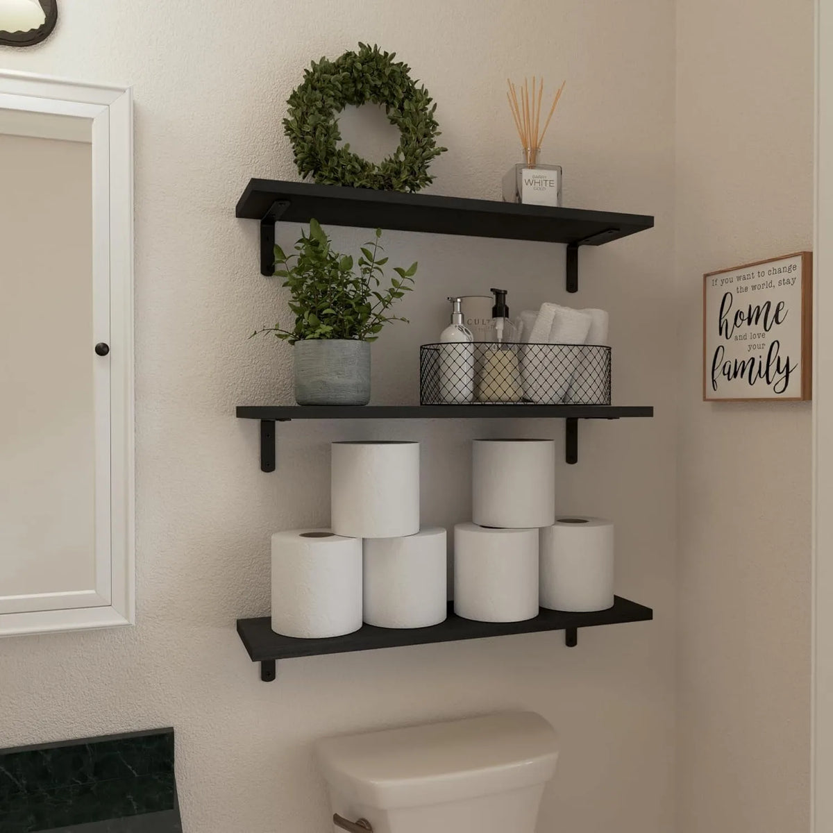 Wood Floating Shelves Set of 6, 24 inch Long Floating Shelves for Wall Decor, Farmhouse Shelf for Bedroom,  Storage Shelves