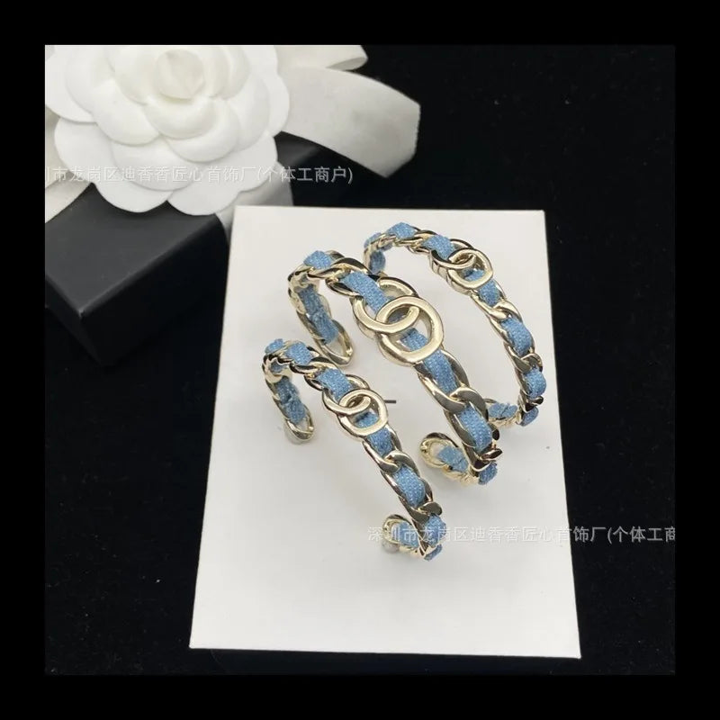 New Denim Blue Open Three-piece Bracelet Fashion Three-in-one Niche Design Temperament Bracelet