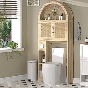 Freestanding Bathroom Storage Cabinet with Adjustable Shelf and Anti-Tip Feature, Over-the-Toilet Organizer Arched Design