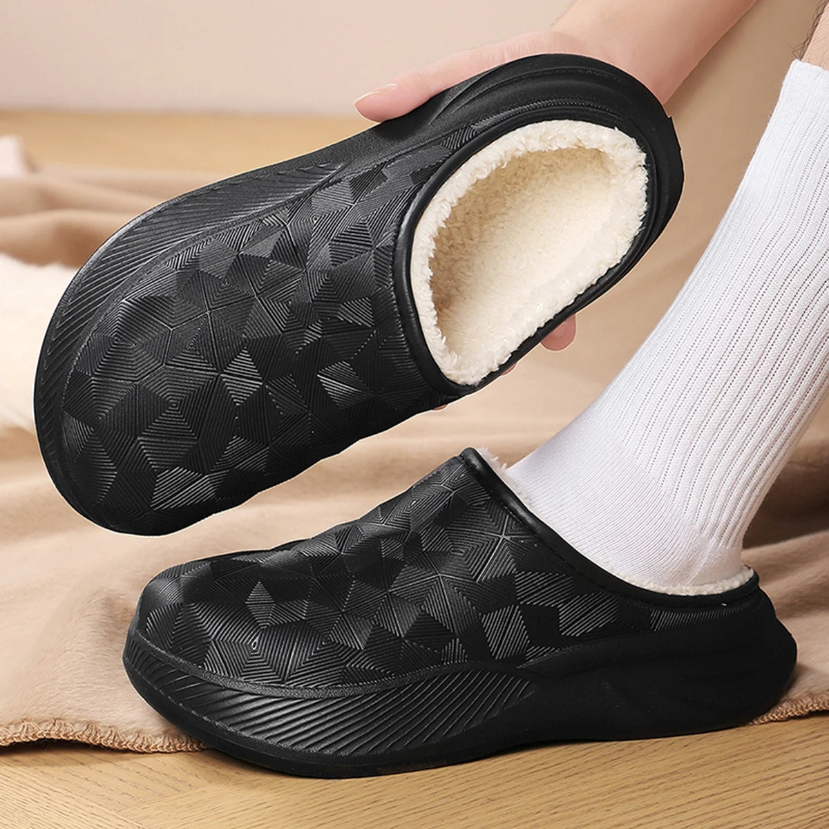 Thick Sole Home Indoor Outside Men And Women Couples waterproof Winter Household Warm Fluffy Slippers Plush Cotton Shoes Ladies