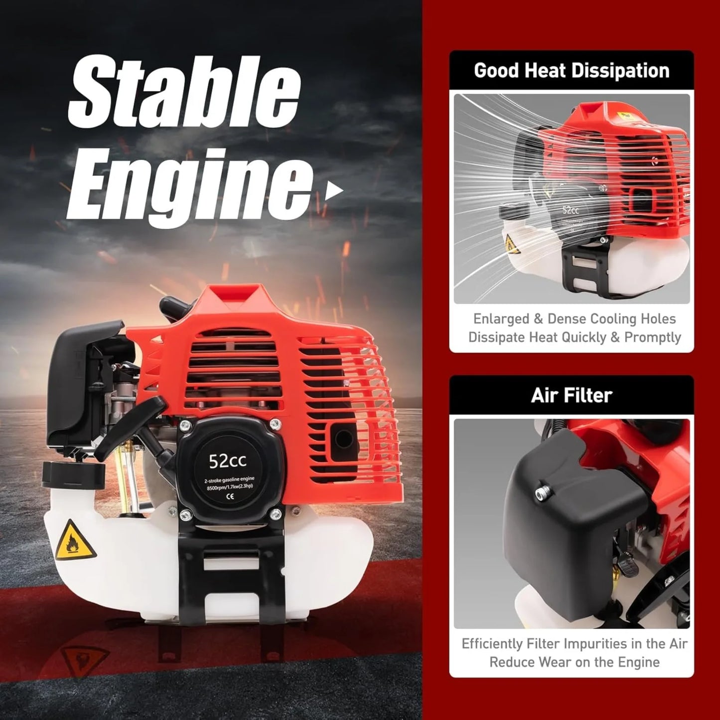 52CC 2 Stroke Gas Handheld Sweeper Broom, 1700W 2.3HP Gas Powered Artificial Lawn Sweeper, Outdoor Hand Held Gas Power Broom