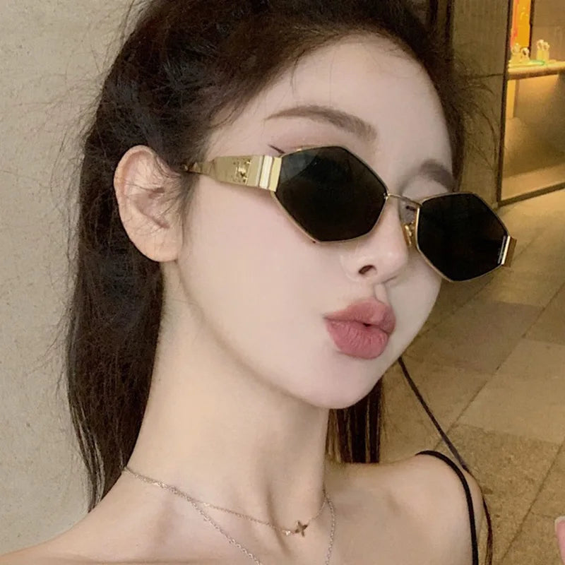 2025 New Arrival! Metal Sunglasses for Women - K-Style Trendy Small Frame, Photo-Ready Concave Design, UV400 Protection