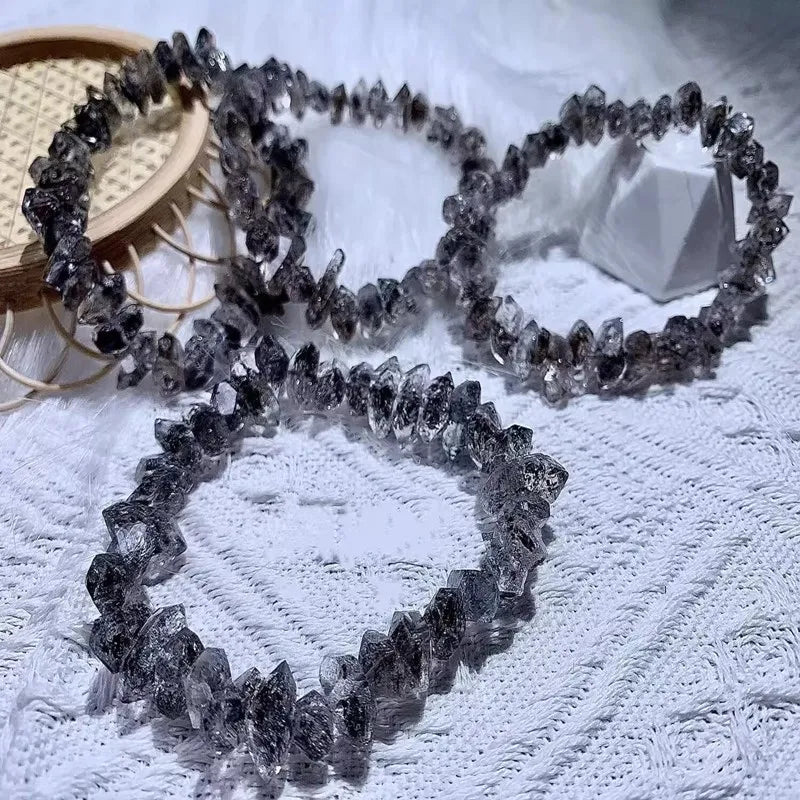 1piece 7A Herkimer Diamond black faceted baroque Bracelet shiny crystal 18cm Wholesale jewelry