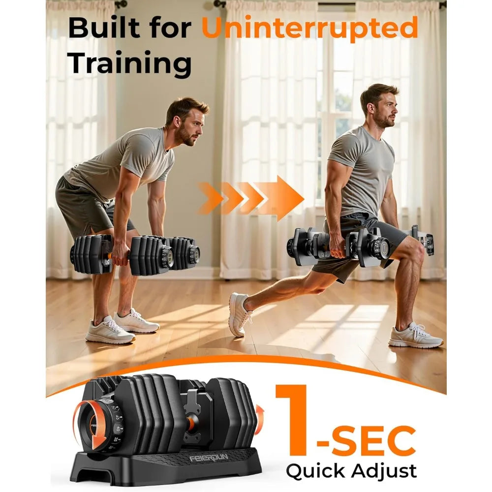 Feierdun 15-in-1 Adjustable Dumbbells, 5 to 52.5 Pounds, with Quick-Change Weight System, Non-Slip Grips, and Traction Handles