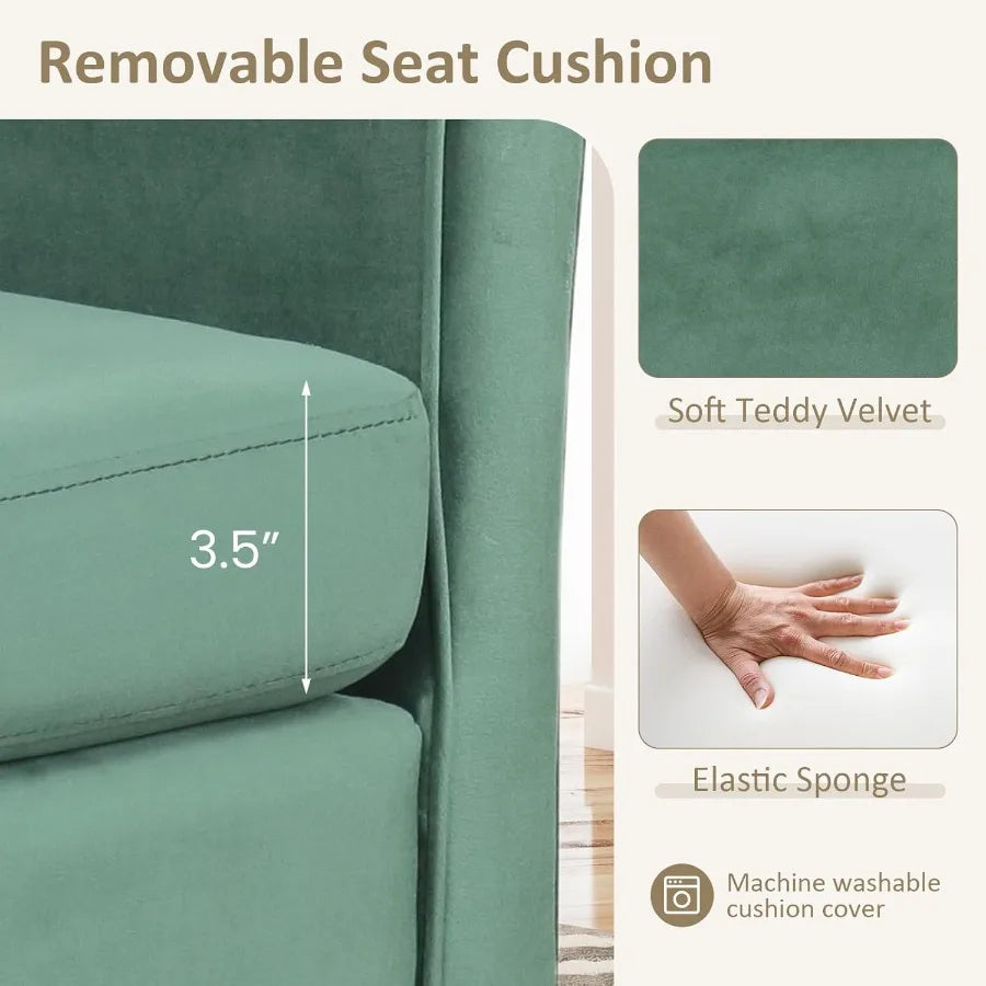 Modern accent chair with ottoman upholstered in teddy velvet featuring a barrel design curved backrest and armrests non-slip fe