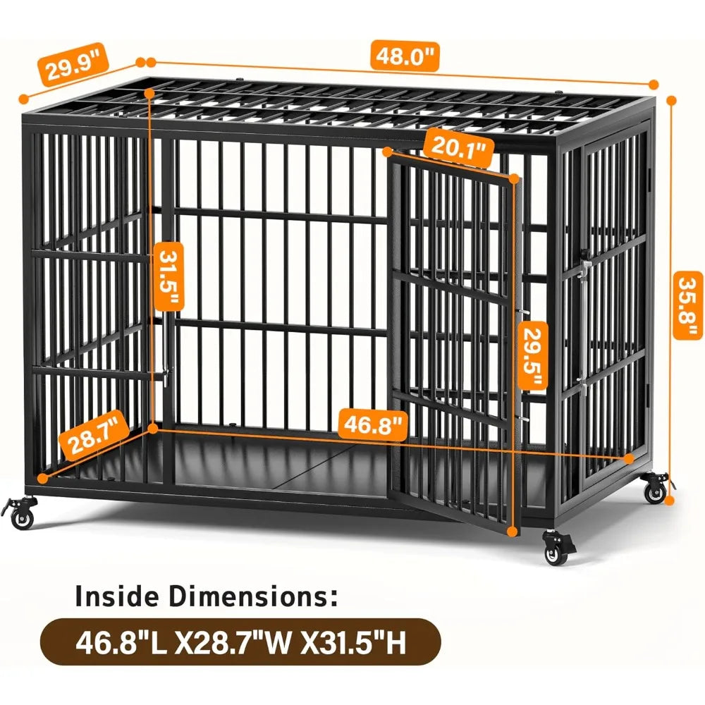Heavy Duty XL Large Dog Crate for Large Dogs - Escape-Proof Steel Kennel with Self-Locking Latch, Suitable for Indoor Use