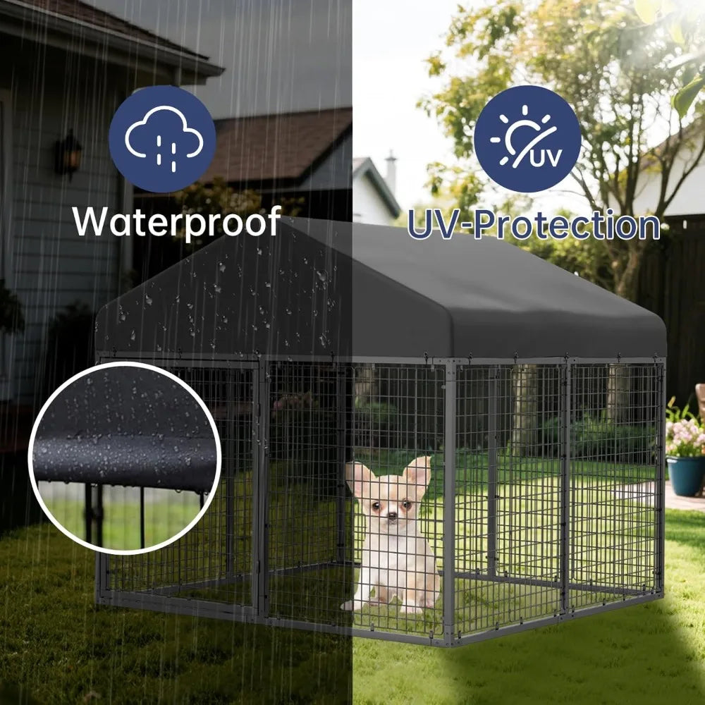 Large Outdoor Dog Enclosure,Heavy Duty Dog Cage with Roof,Galvanized Steel Dog Kennel Fence with Double Safety Locks