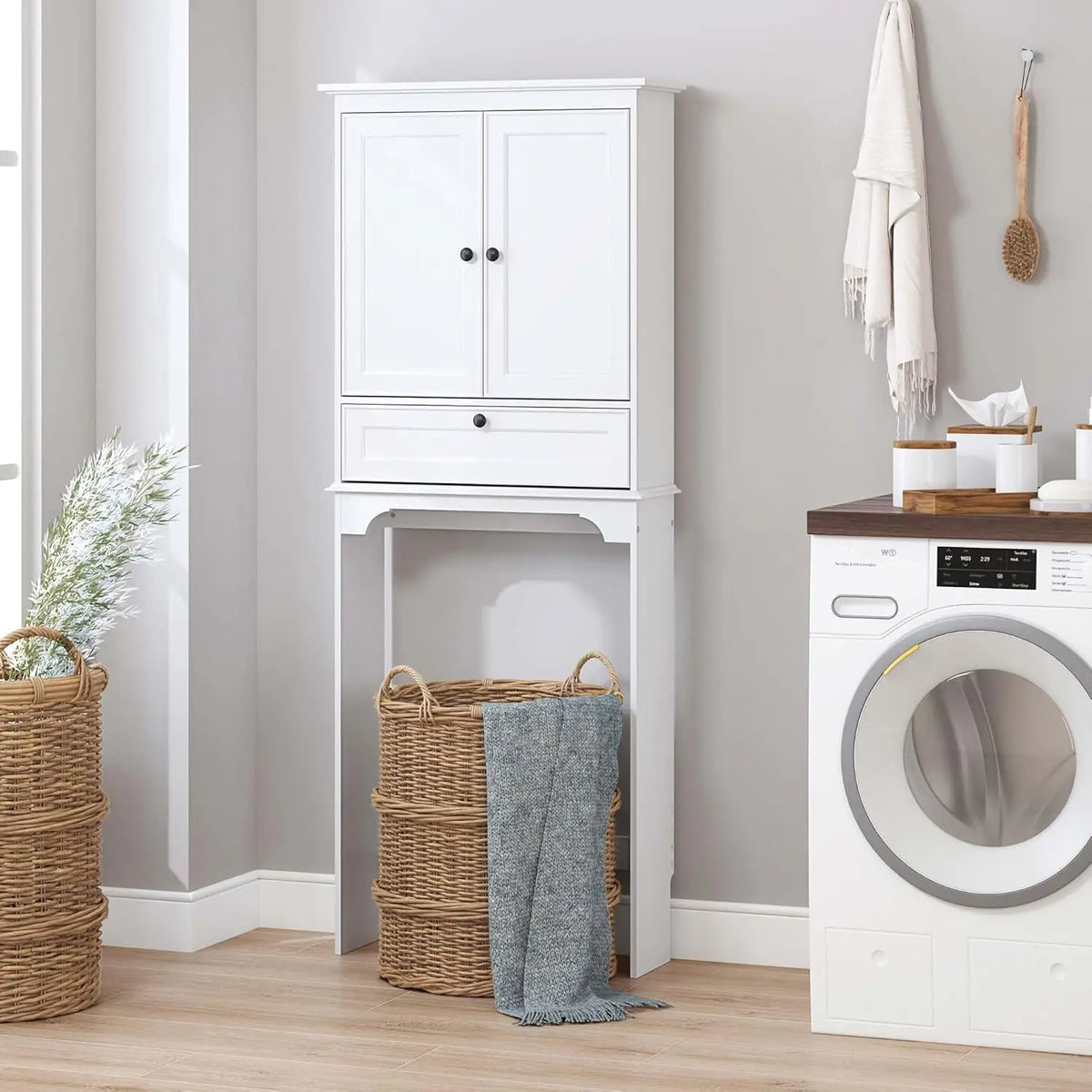 Over The Toilet Storage Cabinet, Bathroom Above Toilet Storage Cabinet with Doors and Adjustable Shelves, White