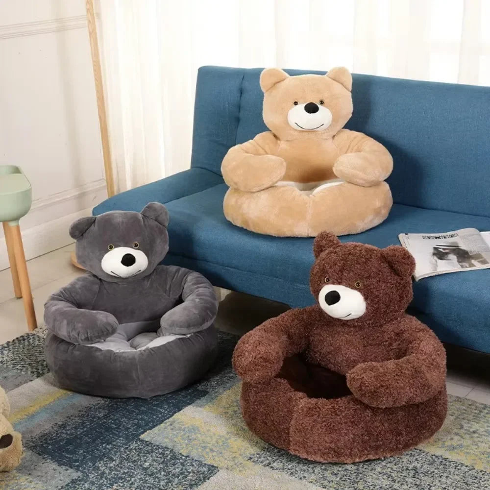 Semi Enclosed Bear Pet Dog Bed Comfortable and Warm Teddy Bear Style Winter Pet Bed Super Soft and Simple Teddy Bear Plush Bed