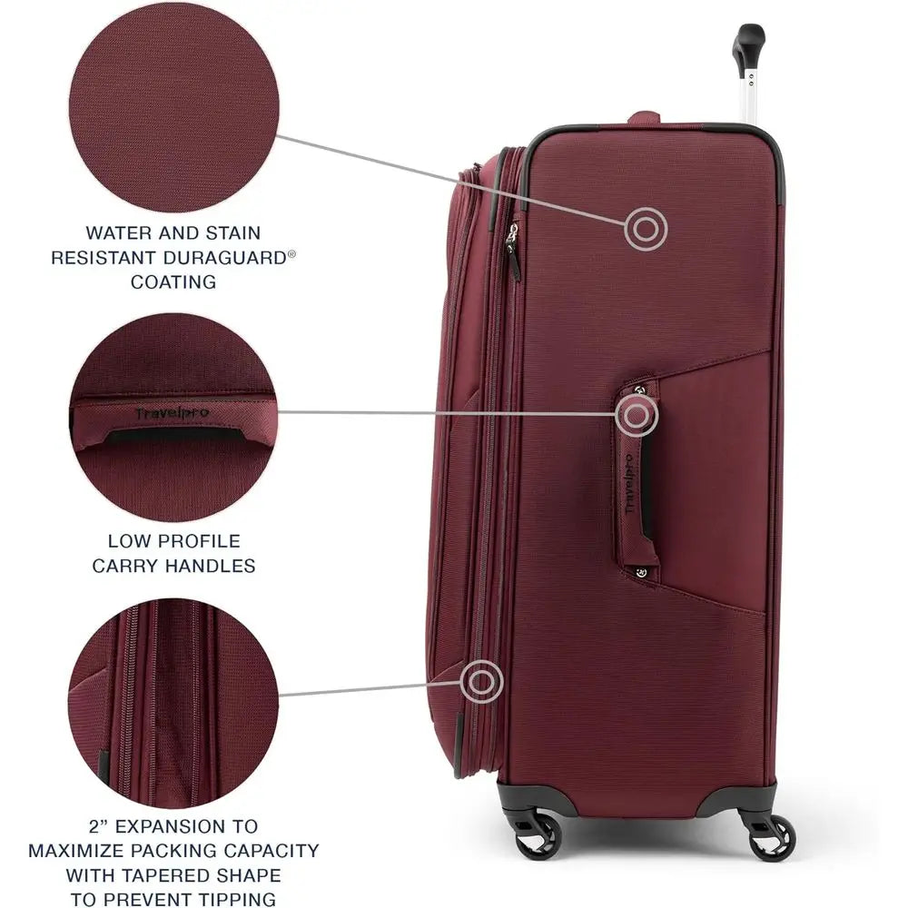 Expandable Softside Luggage with 4 Spinner Wheels, Lightweight Suitcase, 29-Inch, Burgundy, Men & Women