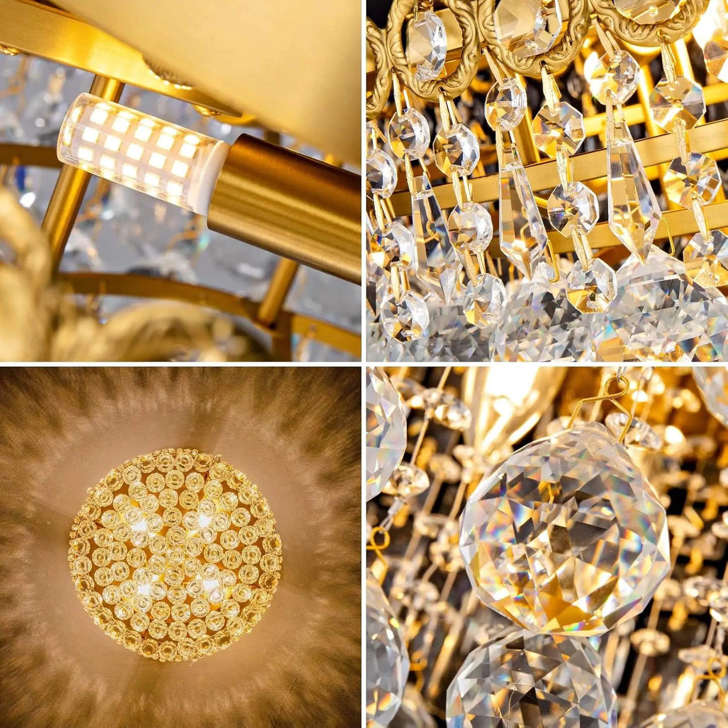 4 Light Modern Crystal Raindrop Chandelier Lighting Flush Mount LED Ceiling Light Fixture Pendant Lamp for Dining Room Bathroom