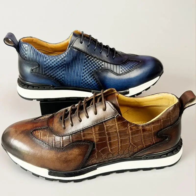 British style round head lightweight handmade vintage leather sports casual leather shoes for men lace-ups Zapatos Hombre a38