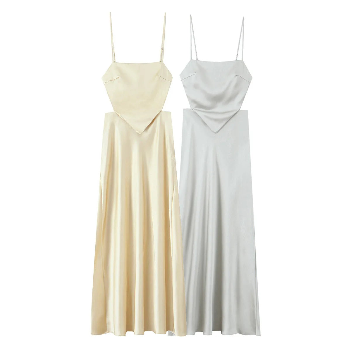 Women's Clothing 2025 Summer New Item Women's Silk Satin Long Skirt Sexy Suspender Tie Decoration Back Elegant Temperament