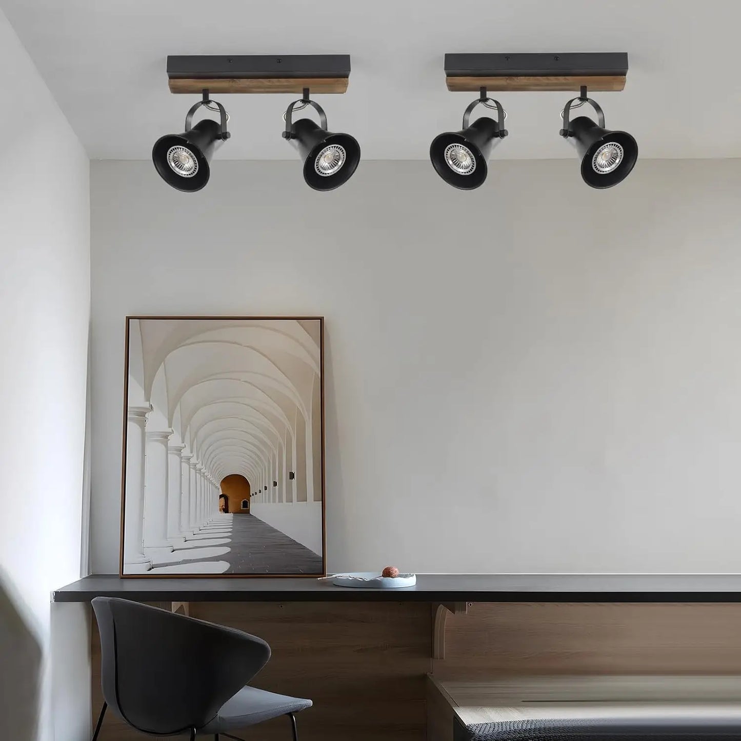 2-Light Black Track Lighting Kit - Modern Farmhouse Semi-Flush Mount w/ Rotatable Heads for Kitchen, Living Room & Bedroom