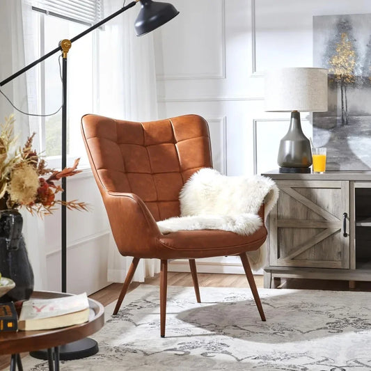 Leather Accent Chairs Living Room Chairs Leather Large Armchairs Accent Chairs with Metal Legs for Living Bedroom Office