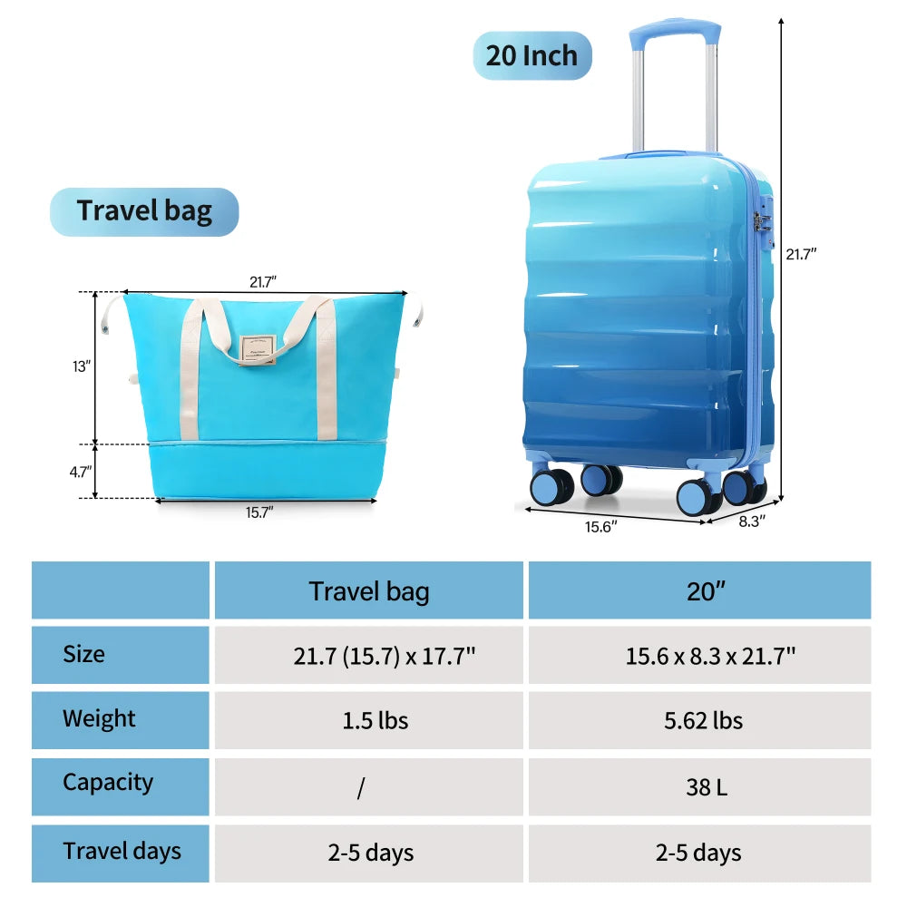 20" Carry-on Luggage with Cup Holder  Lightweight Glossy Hardshell Suitcases with Spinner Wheels, TSA Lock, Approved,2 Piece Set