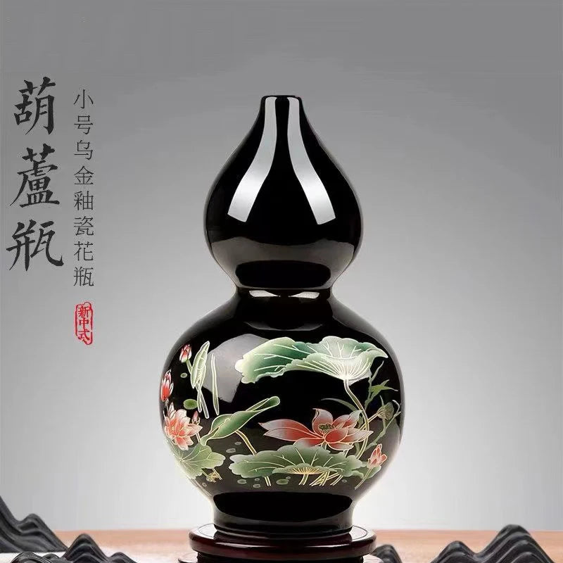 Exquisite Chinese Classical old hand painted Black porcelain lotus vase