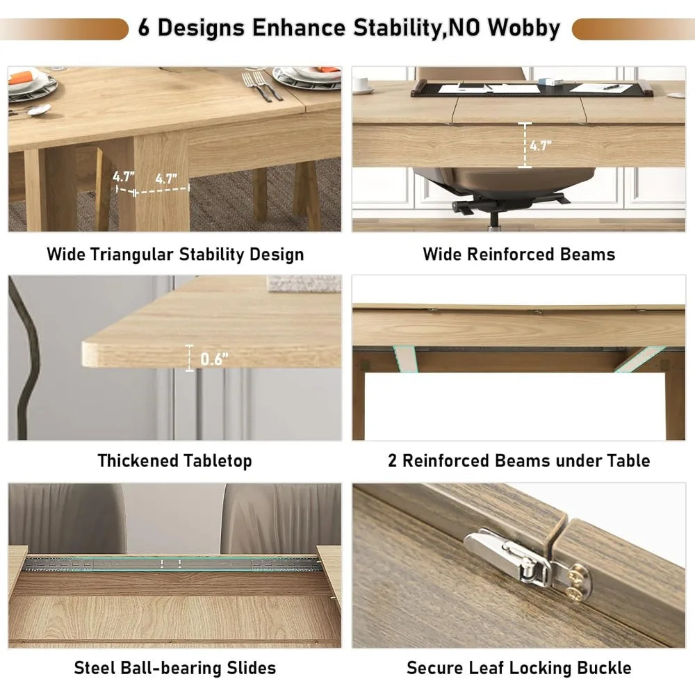 Expandable Wooden Dining Table Seats 6-10, Modern Design for Family Gatherings and Meetings