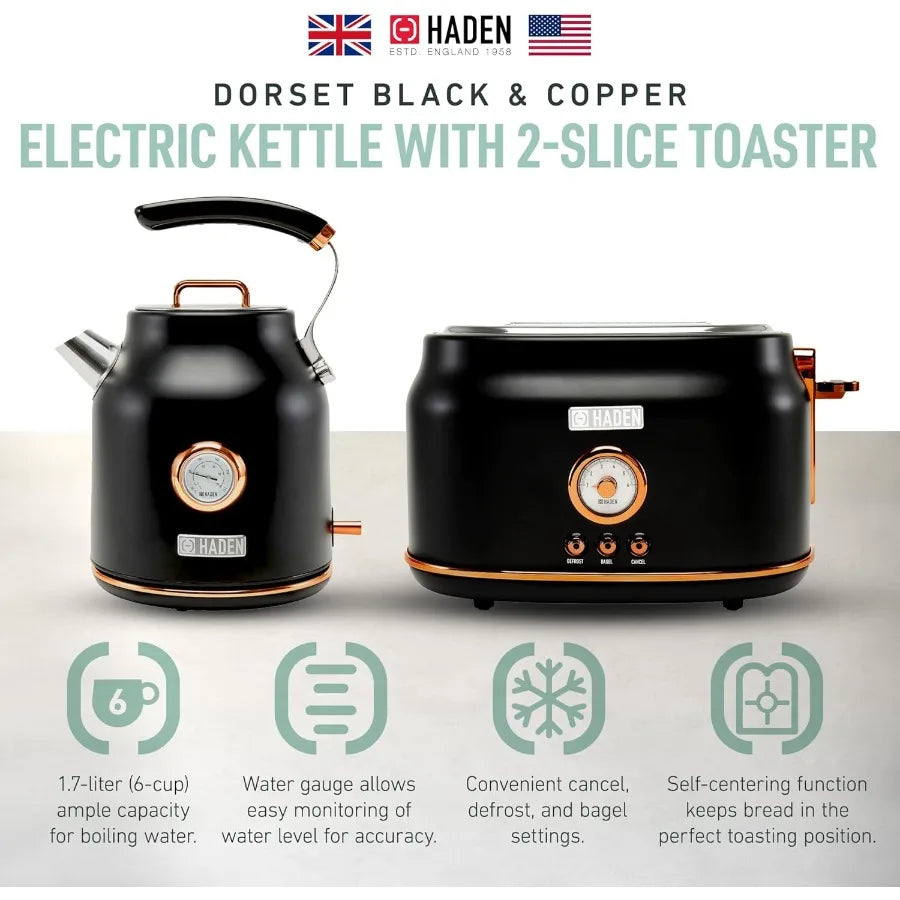 1.7 Liter Stainless Steel Electric Kettle with 360Degree Rotating Base and 2Slice Wide Slot Stainless Steel Toaster in Black Co