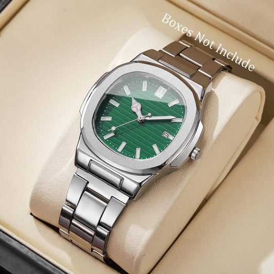 Fashion Square Men Business Watches Stainless Steel Strap Calendar Quartz Wristwatch Mens Clock Reloj Hombre（Without Box）