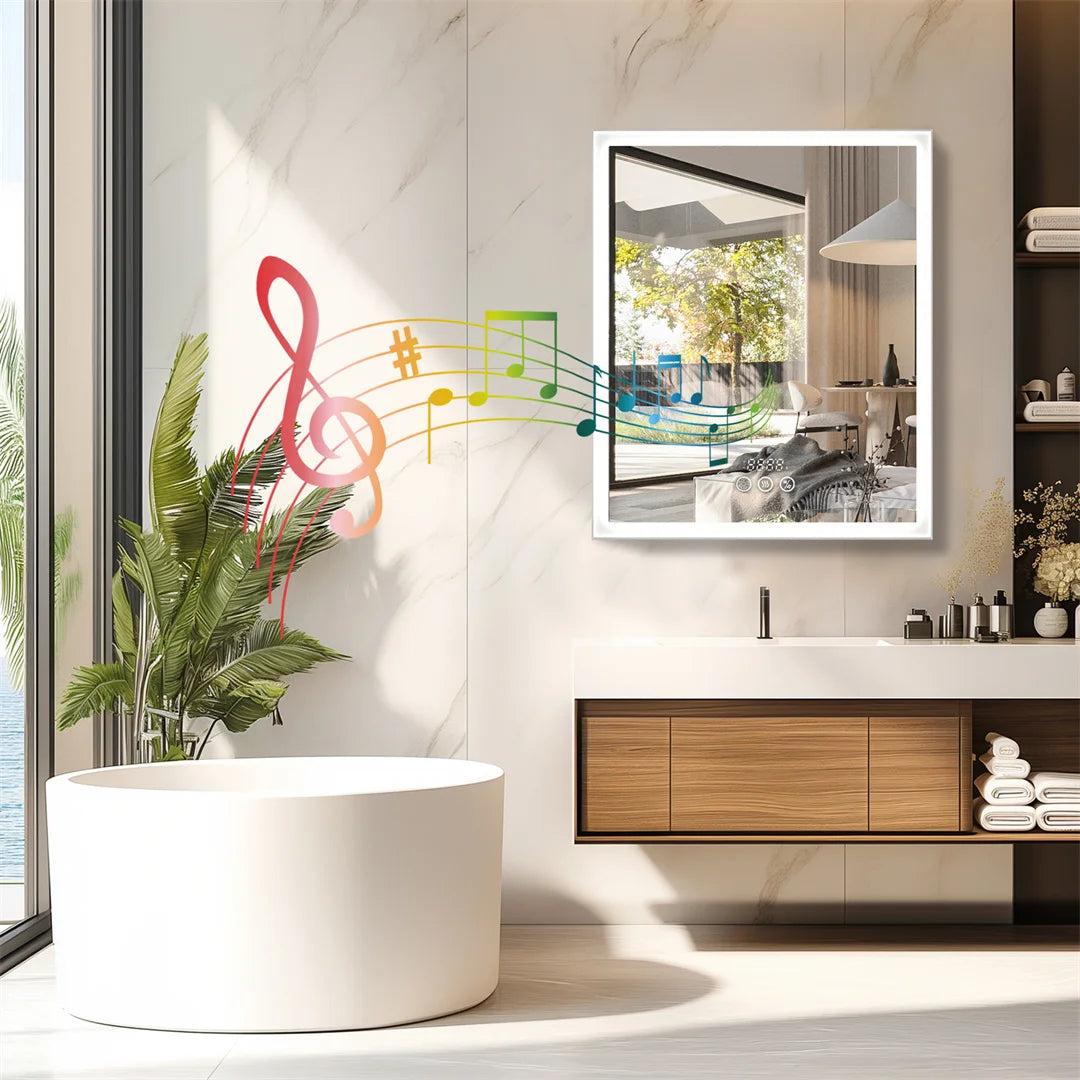 Bluetooth Bathroom Mirror Cabinet Wall Mounted LED Light Mirror Medicine Storage Cabinet Organizer with Build-in Socket Defog